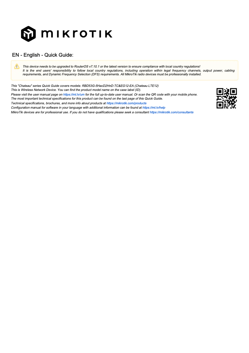 Page 1 de la notice Manuel utilisateur Mikrotik Chateau LTE12
