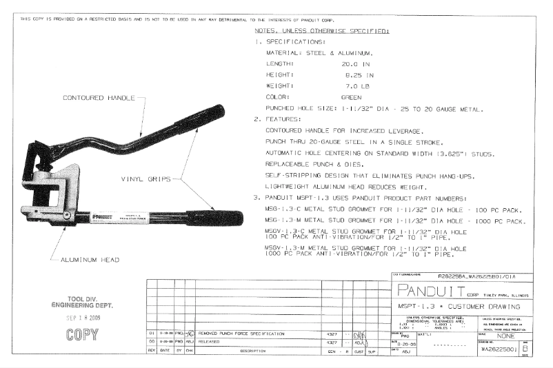 Page 1 de la notice Dessin technique Panduit MSPT-1.3