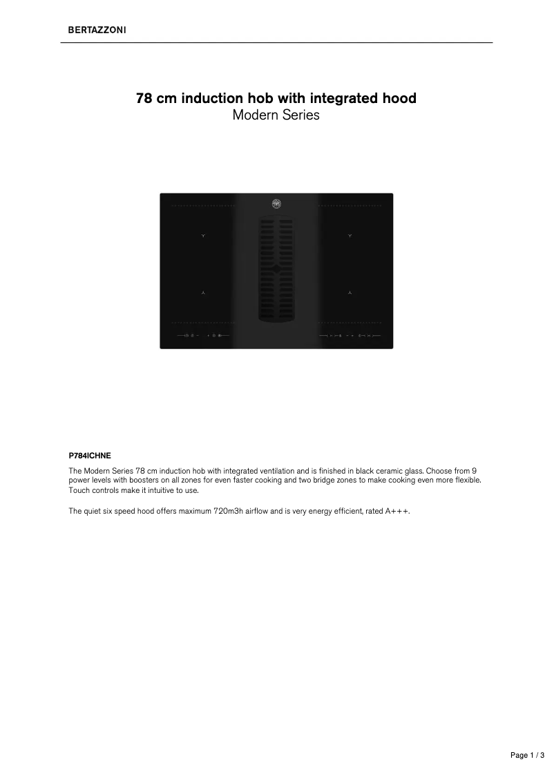 Page 1 de la notice Fiche technique Bertazzoni P784ICHNE