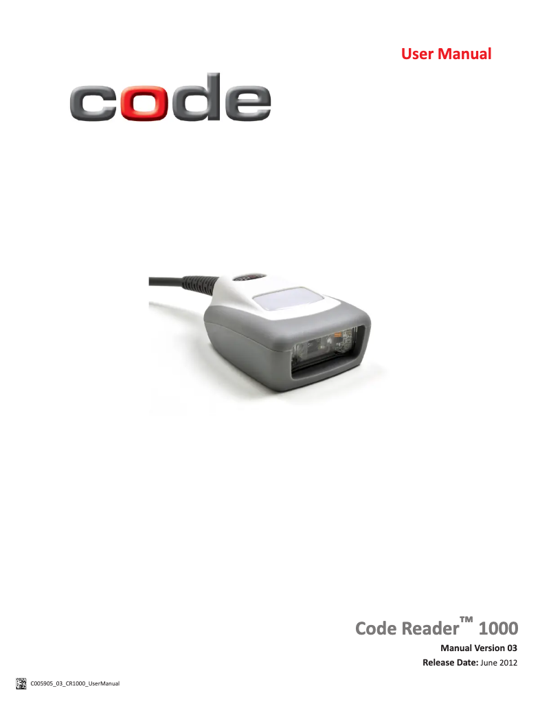 Page 1 de la notice Manuel utilisateur Code Reader CR1000