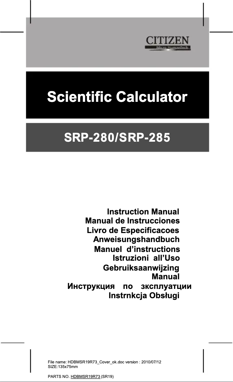Page 1 de la notice Manuel utilisateur Citizen SRP-280