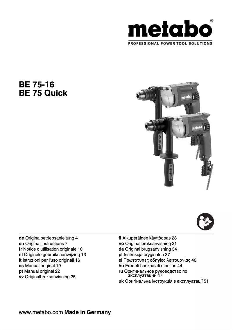 Page 1 of the manual User Manual Metabo BE 75 Quick