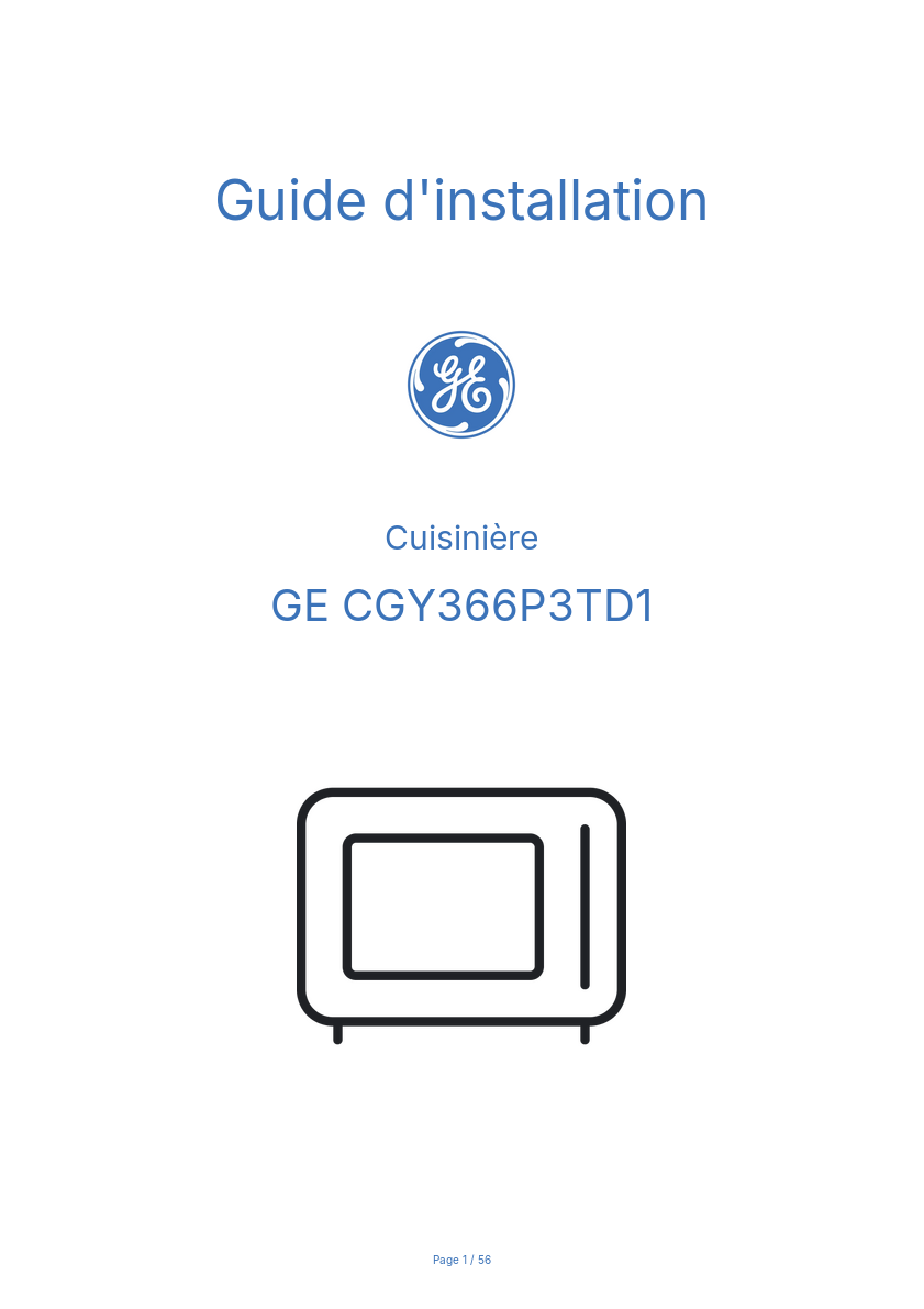 Page 1 de la notice Guide d'installation GE CGY366P3TD1