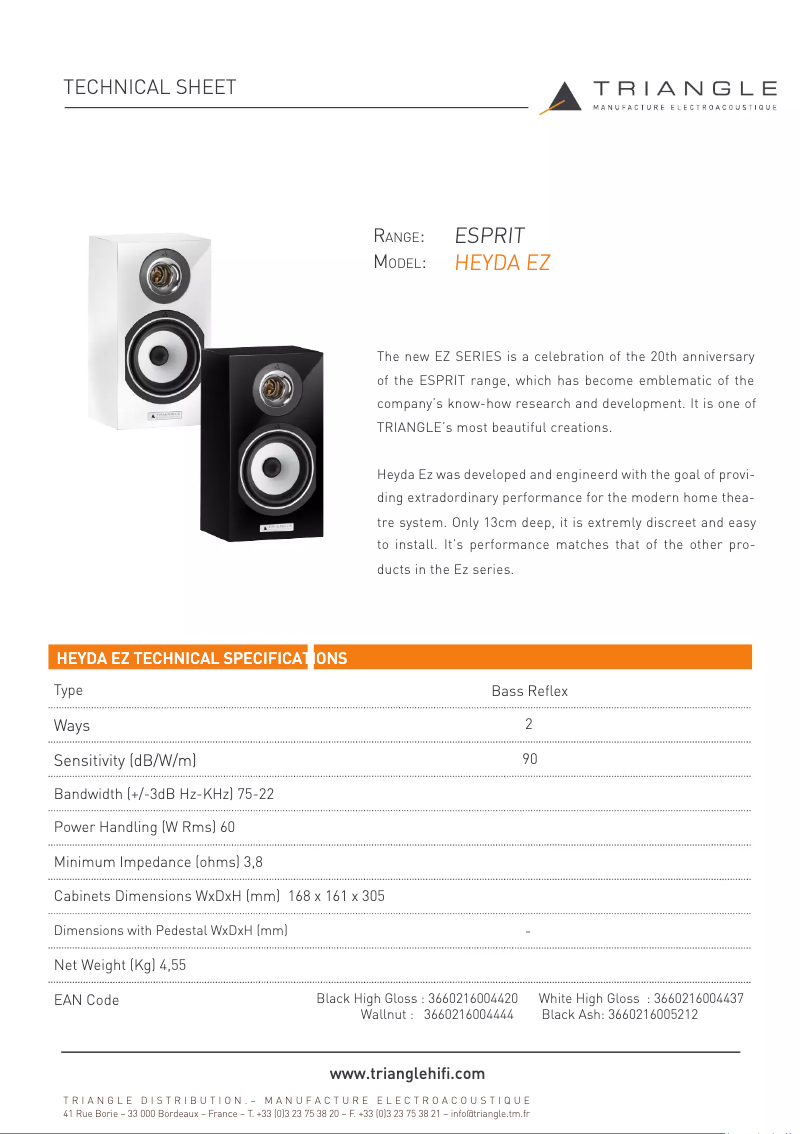 Page 1 de la notice Fiche technique Triangle HEYDA EZ