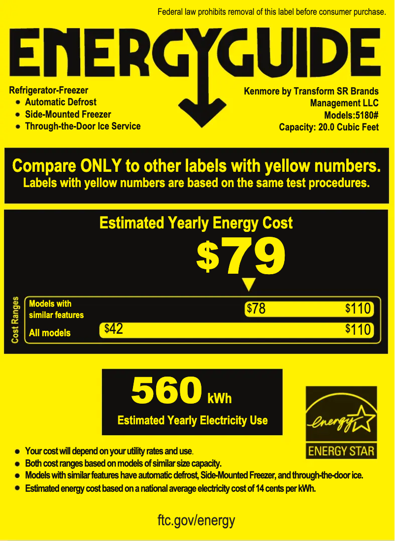 Page 1 de la notice Label énergétique Kenmore 51805