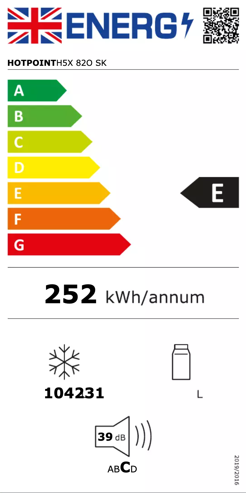 Página 1 del manual Etiqueta energética Hotpoint H5X 82O SK