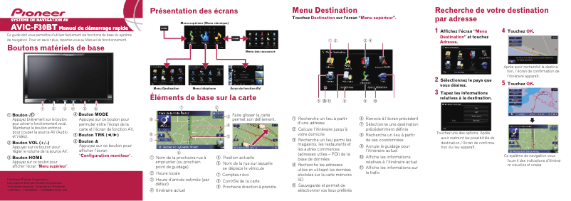 Page 1 de la notice Guide de démarrage rapide Pioneer AVIC-F30BT