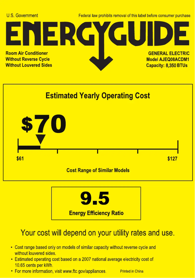 Página 1 del manual Etiqueta energética GE AJEQ08ACD