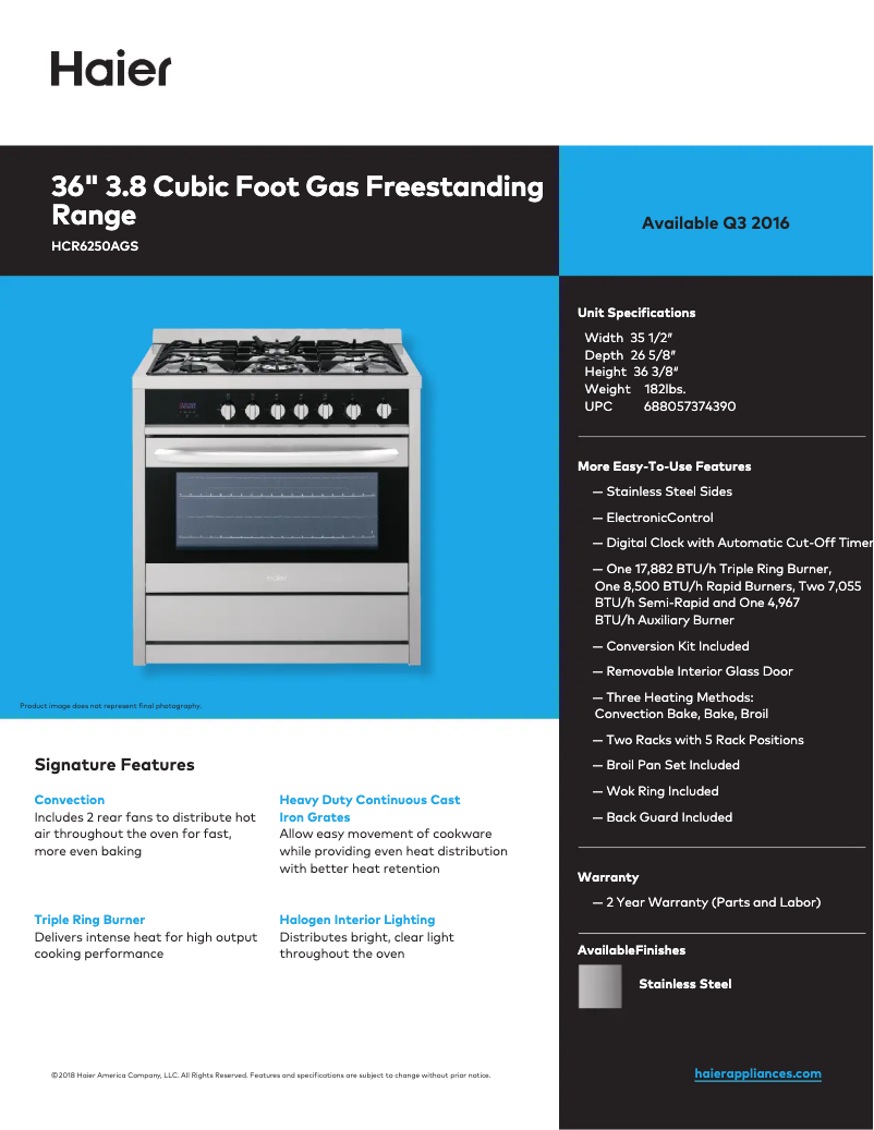 Página 1 del manual Ficha técnica Haier HCR6250AGS