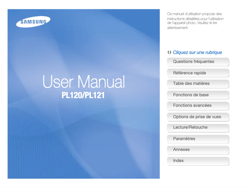 Page 1 de la notice Manuel utilisateur Samsung PL120