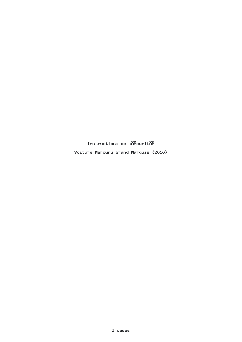 Page 1 de la notice Instructions de sécurité Mercury Grand Marquis (2010)