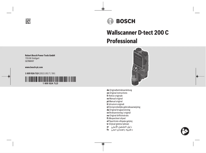 Page 1 de la notice Manuel utilisateur Bosch D-tect 200 C Professional