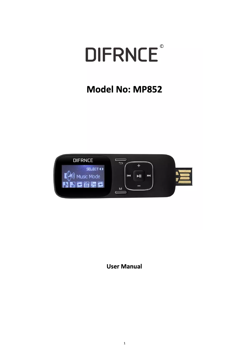 Page 1 de la notice Manuel utilisateur Difrnce MP852