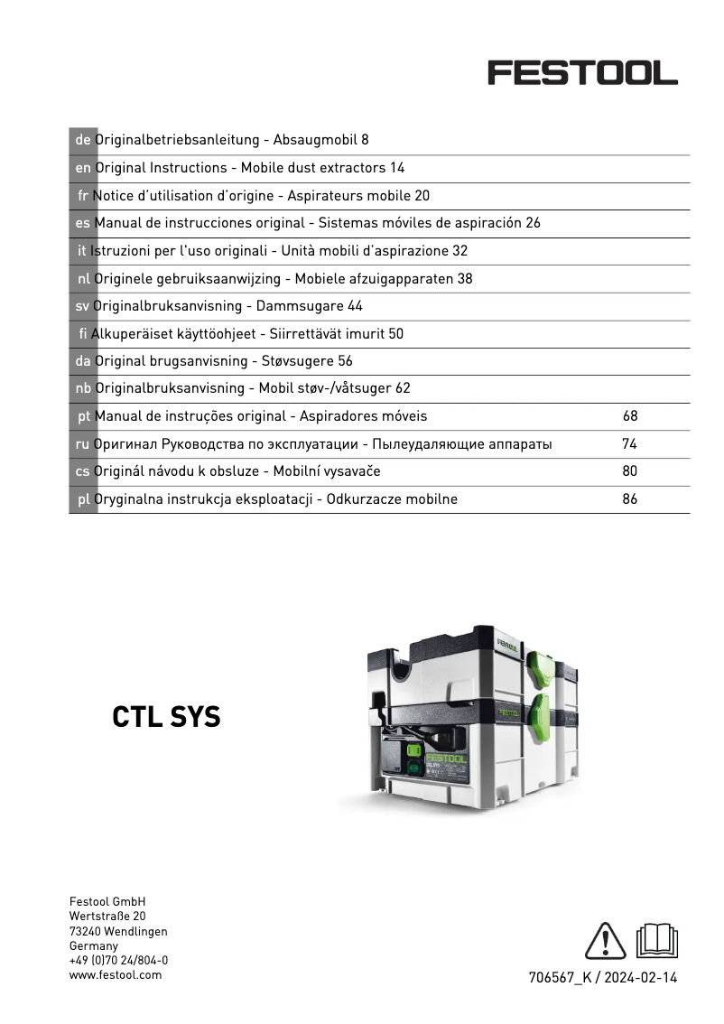 Page 1 de la notice Manuel utilisateur Festool CTL SYS