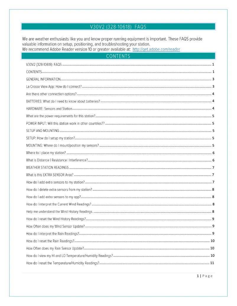 Page 1 de la notice FAQ La Crosse Technology V30V2