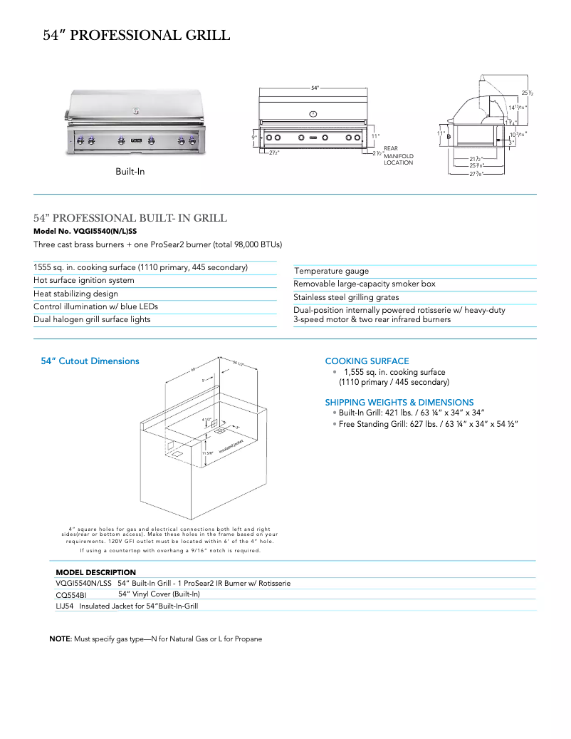 Page 1 de la notice Fiche technique Viking VQGFS5421LSS