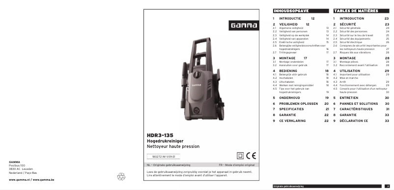 Page 1 de la notice Manuel utilisateur Gamma HDR3-135