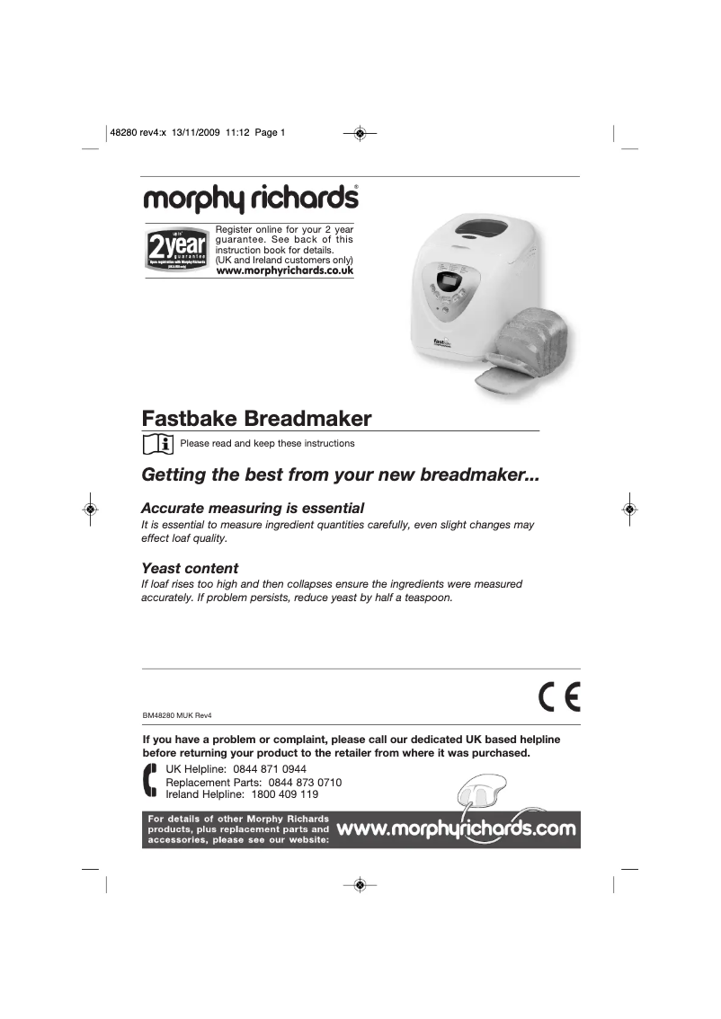 Page 1 de la notice Manuel utilisateur Morphy Richards Fastbake 48282