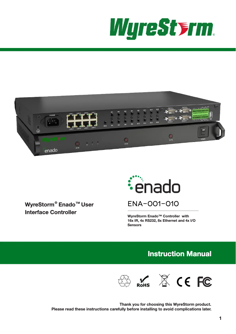 Page 1 de la notice Manuel utilisateur WyreStorm Enado EN-A001-010