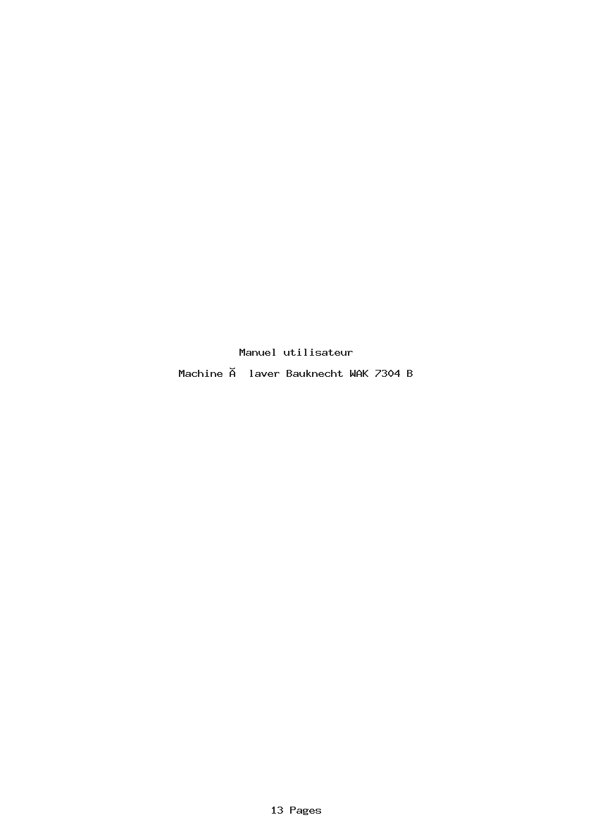 Page 1 de la notice Manuel utilisateur Bauknecht WAK 7304 B