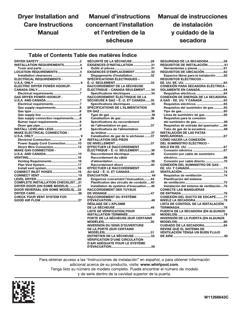 Page 1 de la notice Manuel utilisateur Whirlpool WHLAUWED8127LW