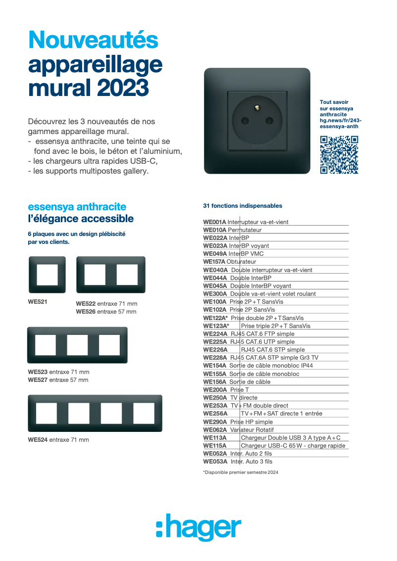 Page 1 de la notice Fiche technique Hager WE256