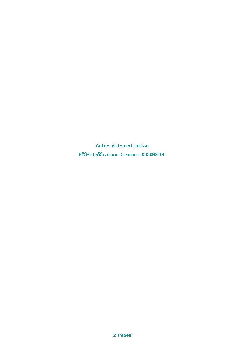 Page 1 de la notice Guide d'installation Siemens KG39N2IDF