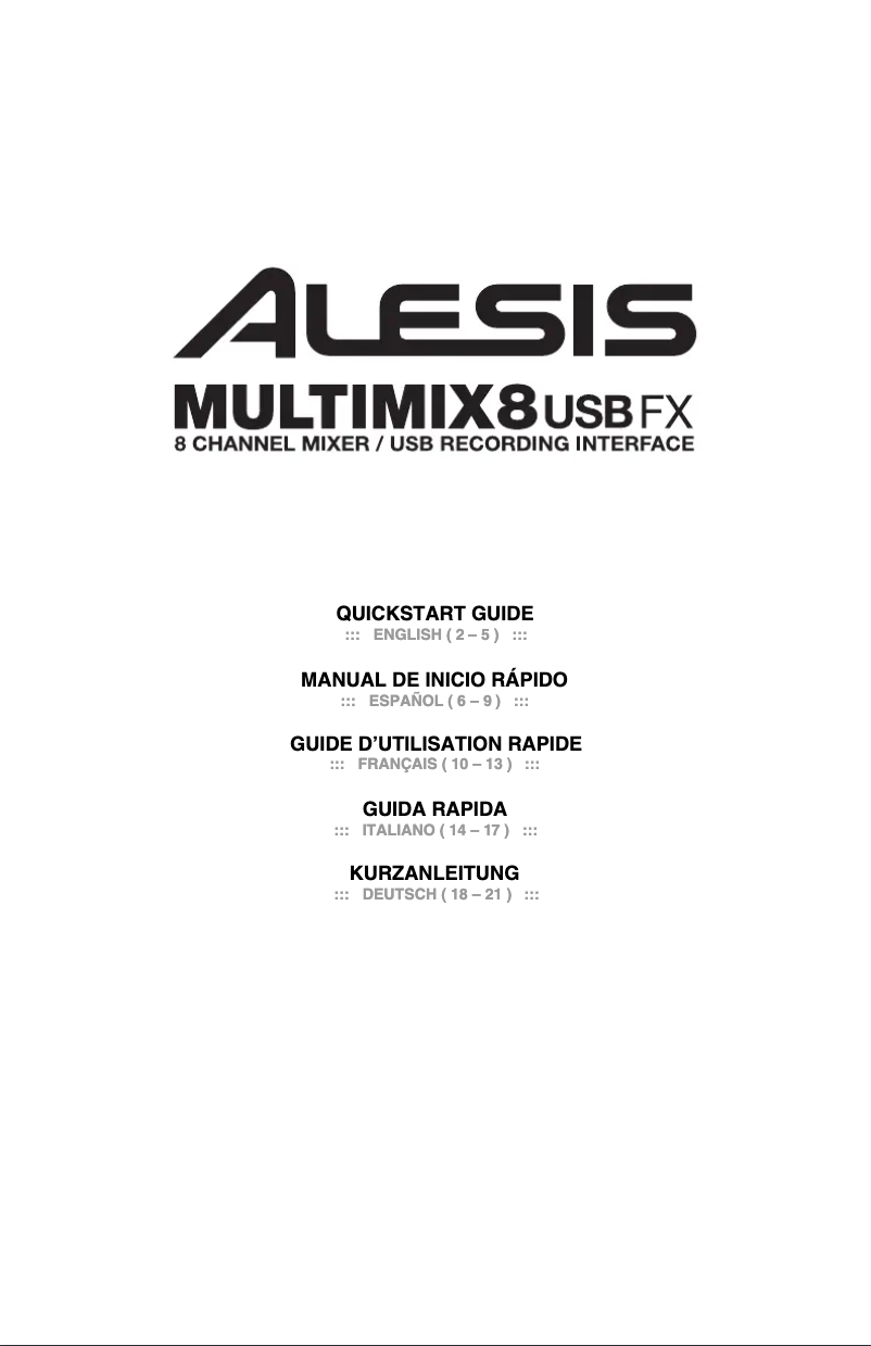 Page 1 de la notice Guide de démarrage rapide Alesis MultiMix 8 USB FX