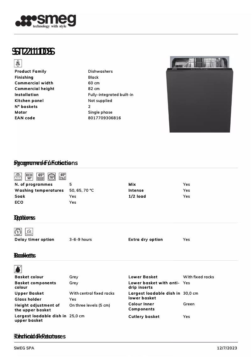 Página 1 del manual Ficha técnica Smeg ST211DS