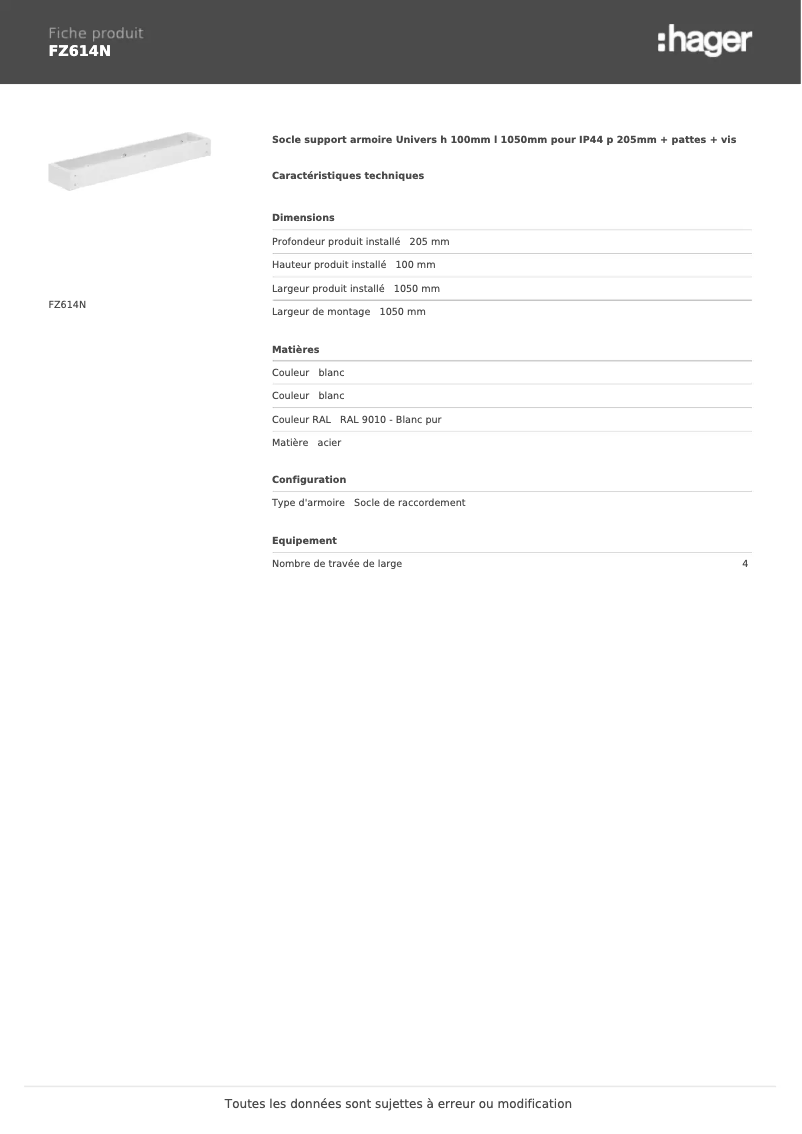 Page 1 de la notice Manuel utilisateur Hager FZ614N