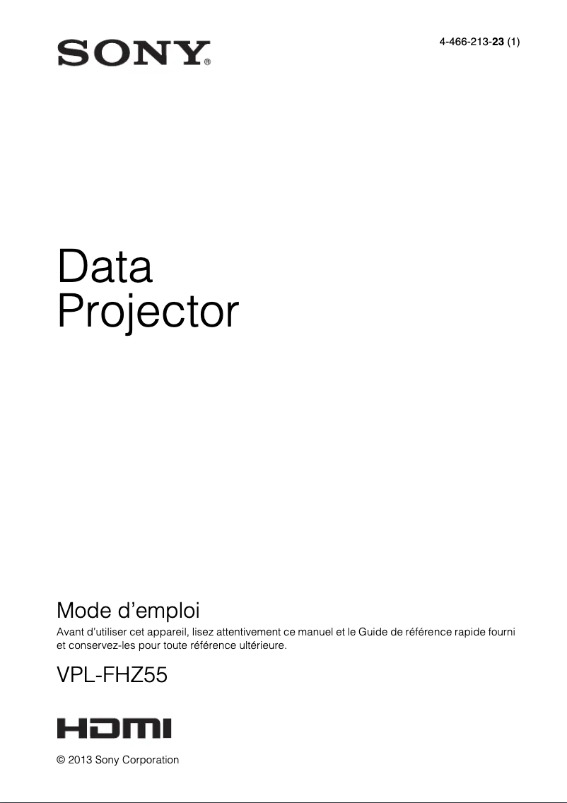 Page 1 de la notice Manuel utilisateur Sony VPL-FHZ55