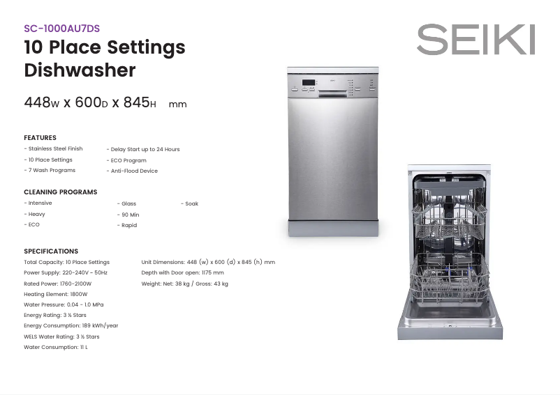 Página 1 del manual Ficha técnica Seiki SC-1000AU7DS