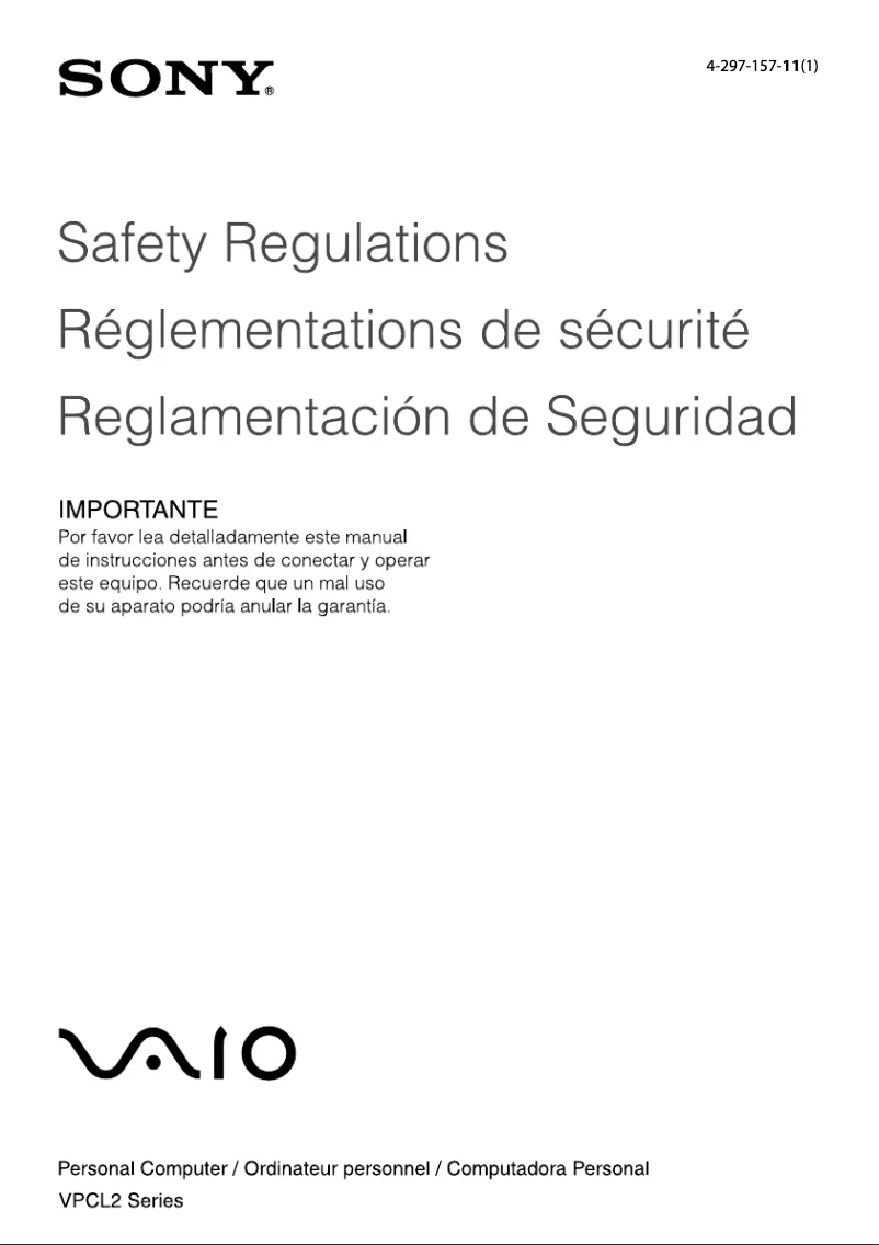 Page 1 de la notice Instructions de sécurité Sony Vaio VPCL231FX