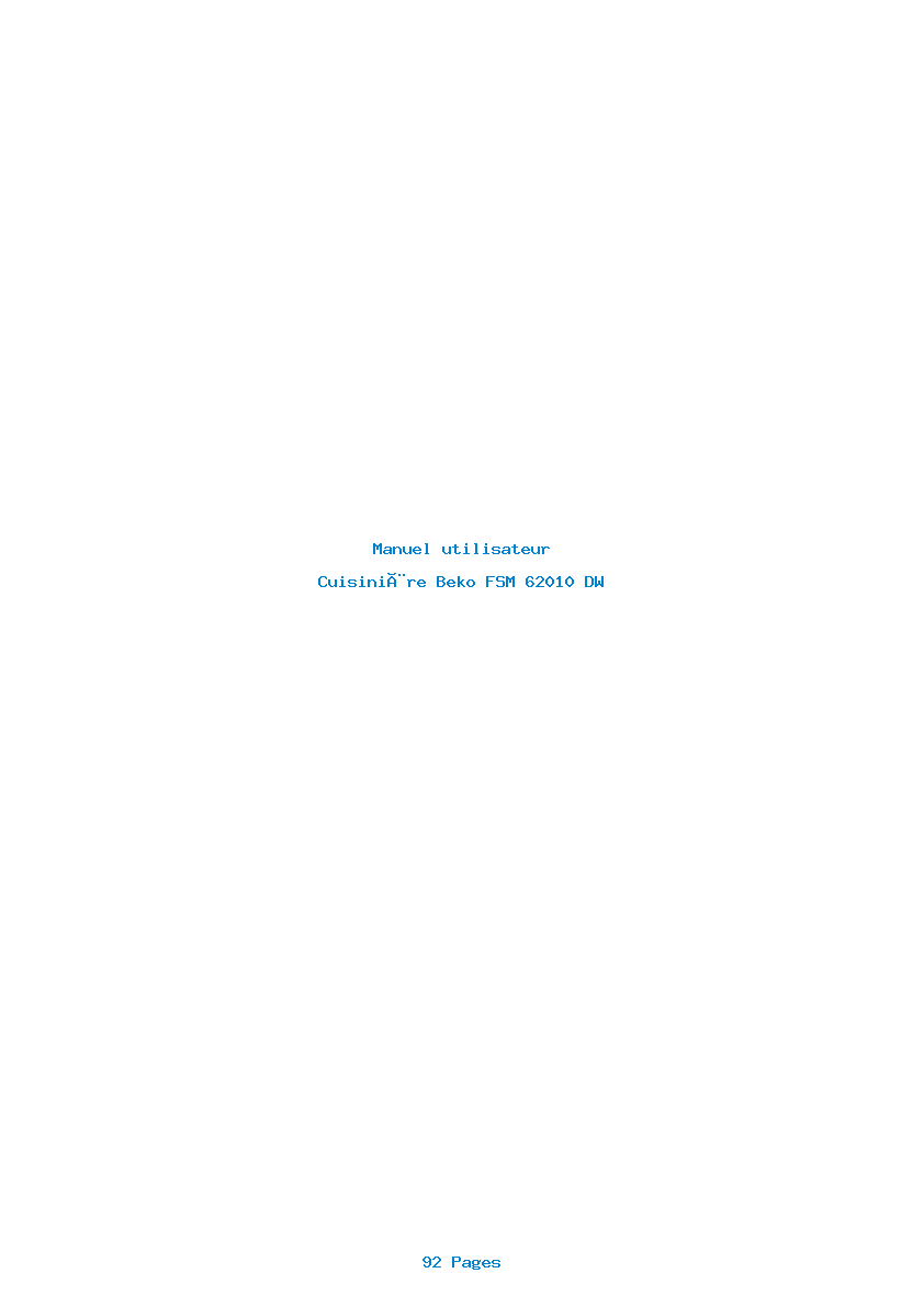 Page 1 de la notice Manuel utilisateur Beko FSM 62010 DW