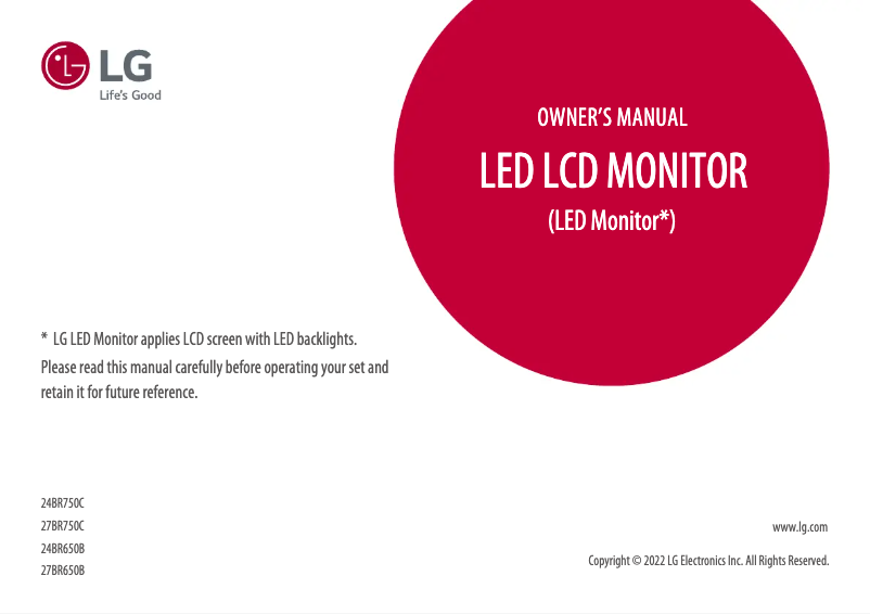 Page 1 de la notice Manuel utilisateur LG 24BR750C