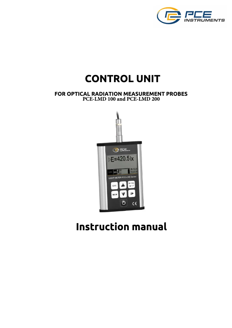 Page 1 of the manual User Manual PCE Instruments PCE-LMD 200
