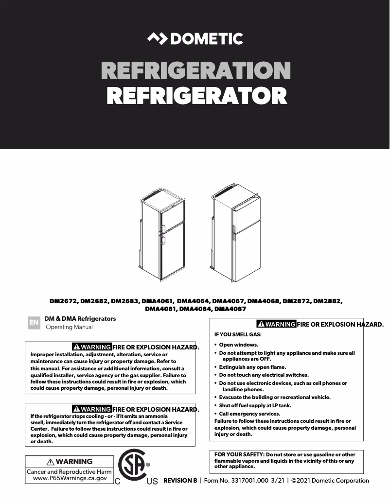 Page 1 de la notice Manuel utilisateur Dometic DM 2872