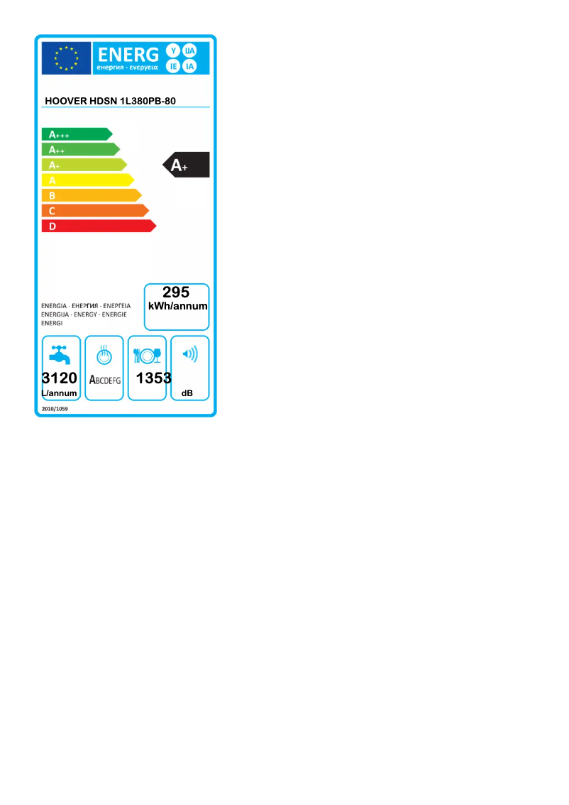 Página 1 del manual Etiqueta energética Hoover HDSN 1L380PB-80