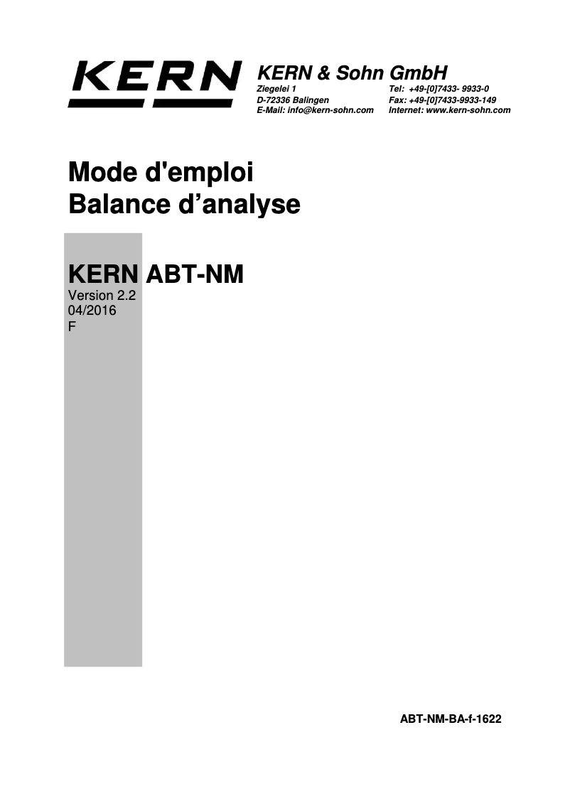 Page 1 de la notice Manuel utilisateur Kern ABT 220-5DNM