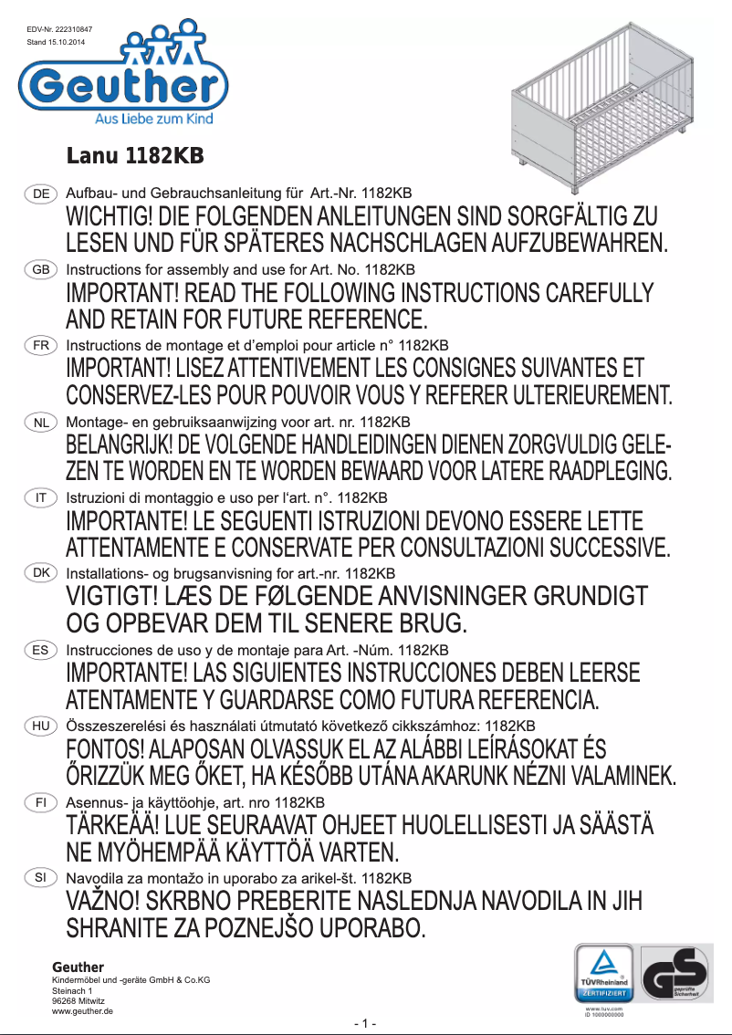 Page 1 de la notice Manuel utilisateur Geuther Lanu