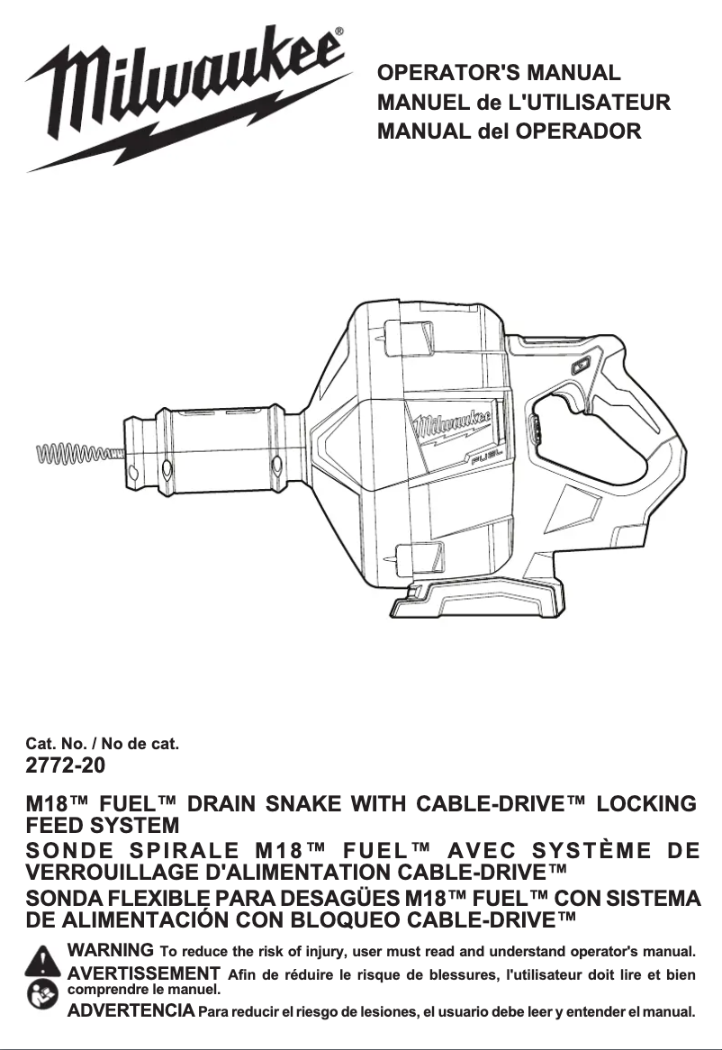 Page 1 de la notice Manuel utilisateur Milwaukee M18 Fuel Cable Drive 2772A-21