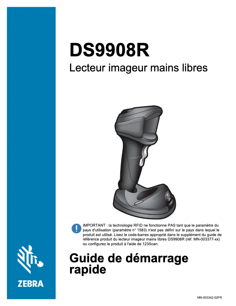 Page 1 de la notice Guide de démarrage rapide Zebra DS9908