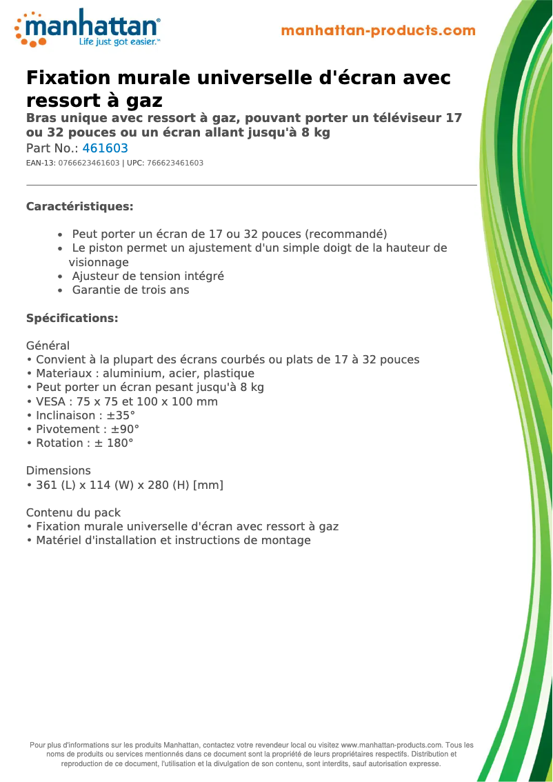 Page 1 de la notice Fiche technique Manhattan 461603