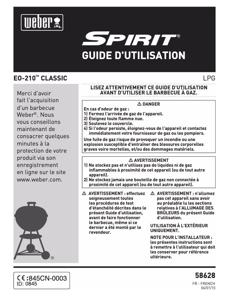 Page 1 de la notice Manuel utilisateur Weber Spirit EL-210