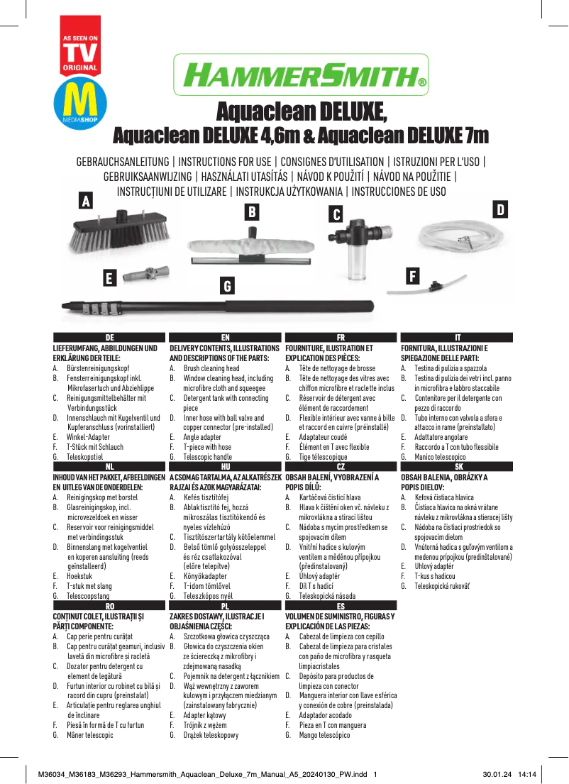 Page 1 de la notice Manuel utilisateur Hammersmith Aquaclean DELUXE