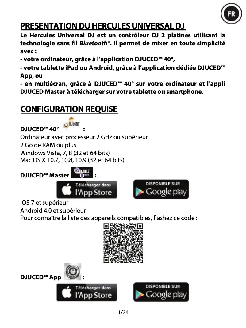 Page 1 de la notice Manuel utilisateur Hercules Universal DJ
