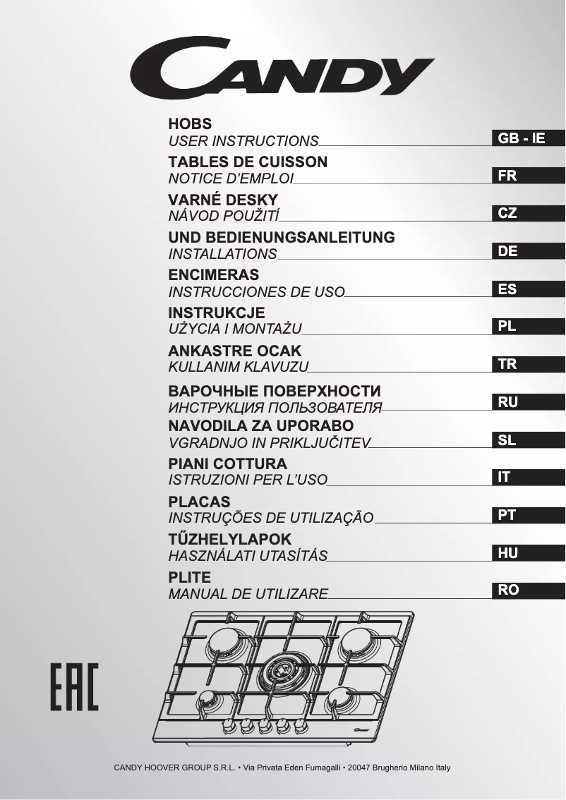 Page 1 de la notice Manuel utilisateur Candy CPG 64SPB