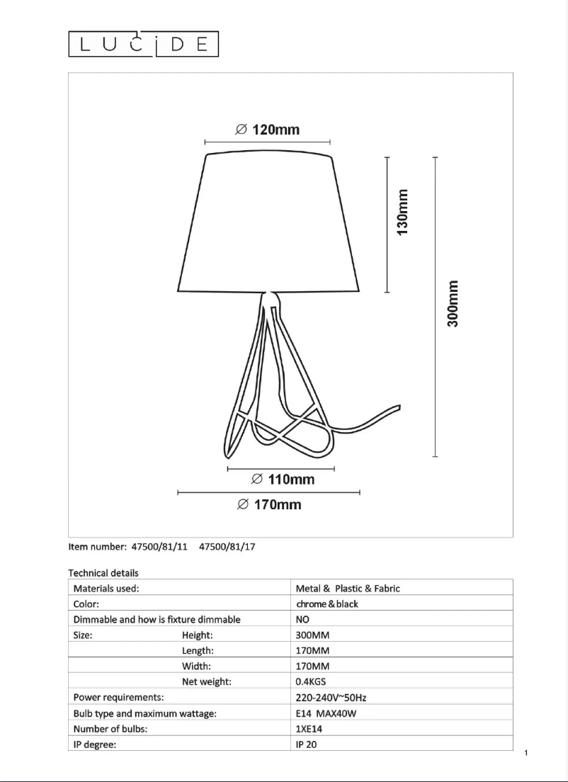 Page 1 of the manual User Manual Lucide Gitta