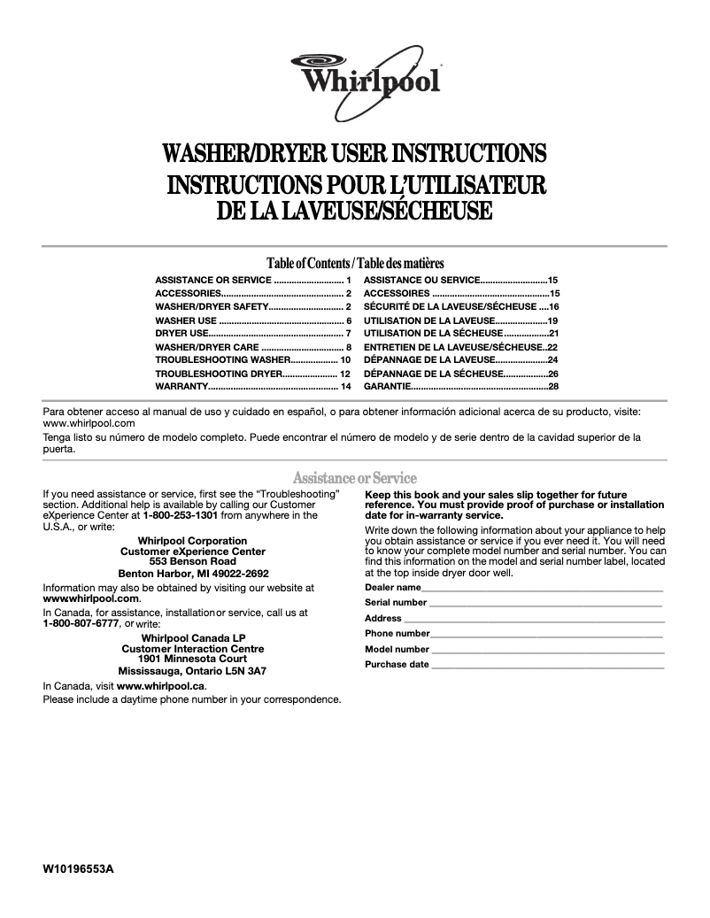 Página 1 del manual Manual de usuario Whirlpool LTE5243DQ