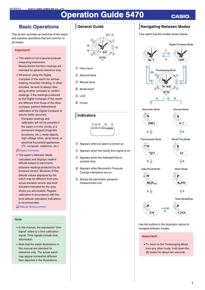Página 1 del manual Manual de usuario Casio 5470